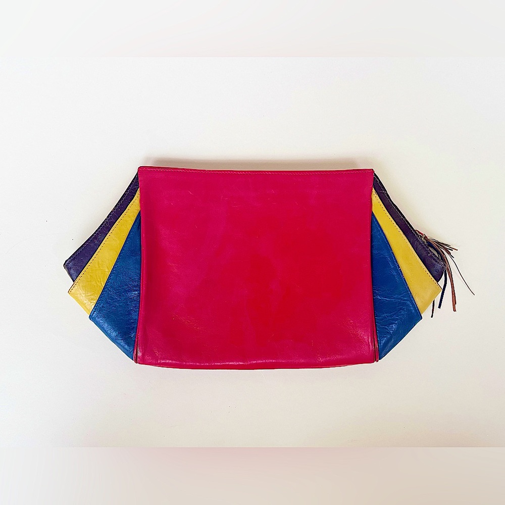 The Bon Multi-Colored Leather Clutch, Vintage Made in Italy